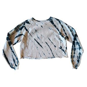 Wildfox Small Pink Blue Tie Dye Sweatshirt Cropped Raw Hem Long Sleeve